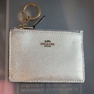 Coach Metallic Silver Leather Keychain Pouch